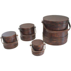 Set of Four 19th Century Matching, Stackable Firkin Buckets