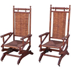 Antique Pair of Rustic 19th Century Platform Rocking Chairs