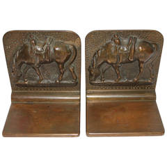 Vintage Monumental Bronze Heavy Pair of Horse Bookends