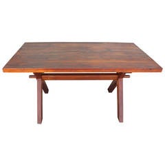 19th Century American Pine Plank Top Saw Buck Dining Table