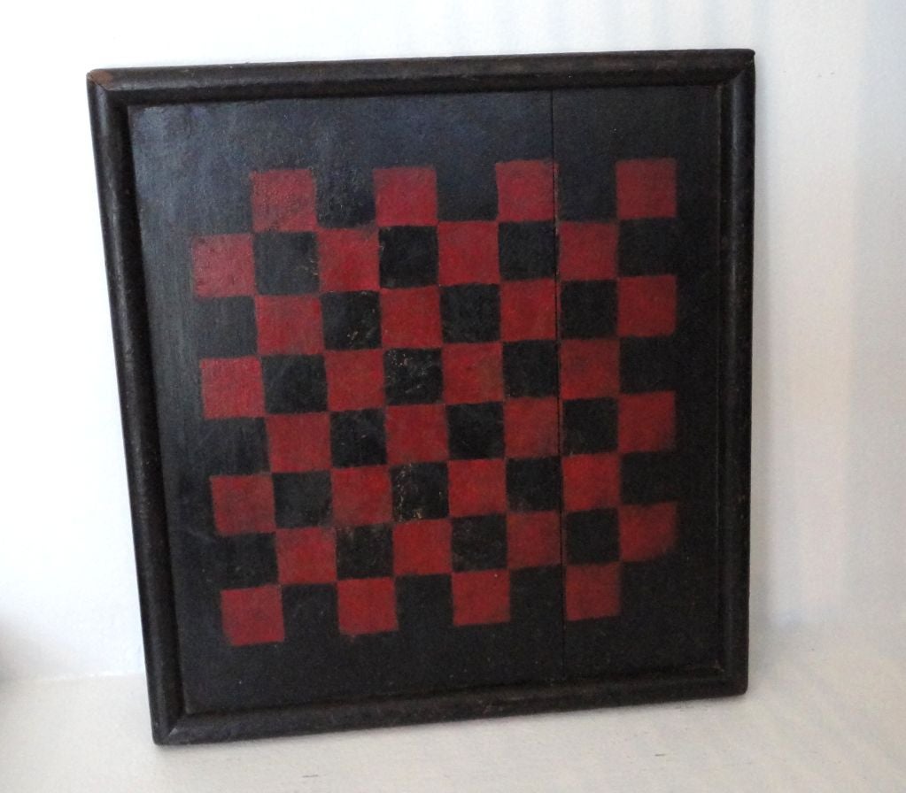 19thc Original Black & Red Painted Gameboard W/thick Frame