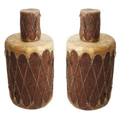 Pair Of 19thc Indian Drums/wood And Rawhide