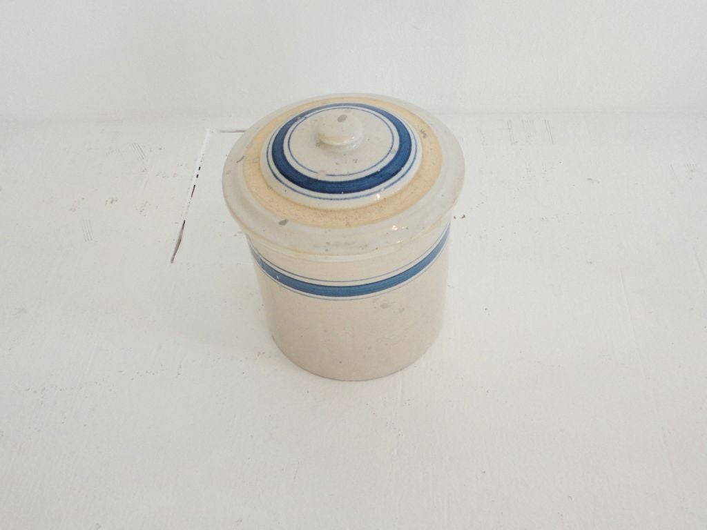 Pottery Fantastic 19thc Blue Striped Crocks/canister Set W/lids