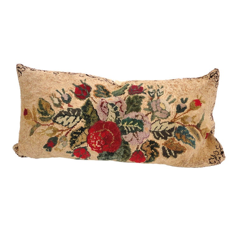 Fantastic 19thc Hand Hooked Rug Pillow From New England