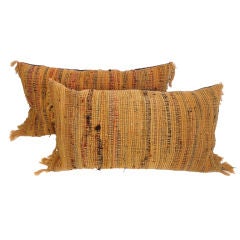 Vintage Pair Of Handmade Rag Rug  Bolster Pillows W/fringe