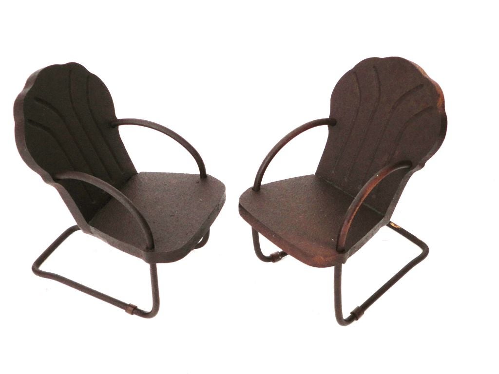 Pair Of Minature Cast Iron 20thc Beach Chairs