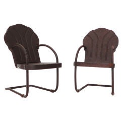 Vintage Pair Of Minature Cast Iron 20thc Beach Chairs