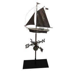 Antique Folky Early 20thc Sailboat Weathervane From New England On Mount