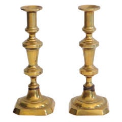 Antique 19thc.  Early ENGLISH Brass Candle Stick Holders