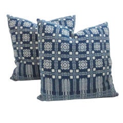 19th C. Blue And White Coverlet  Pillows