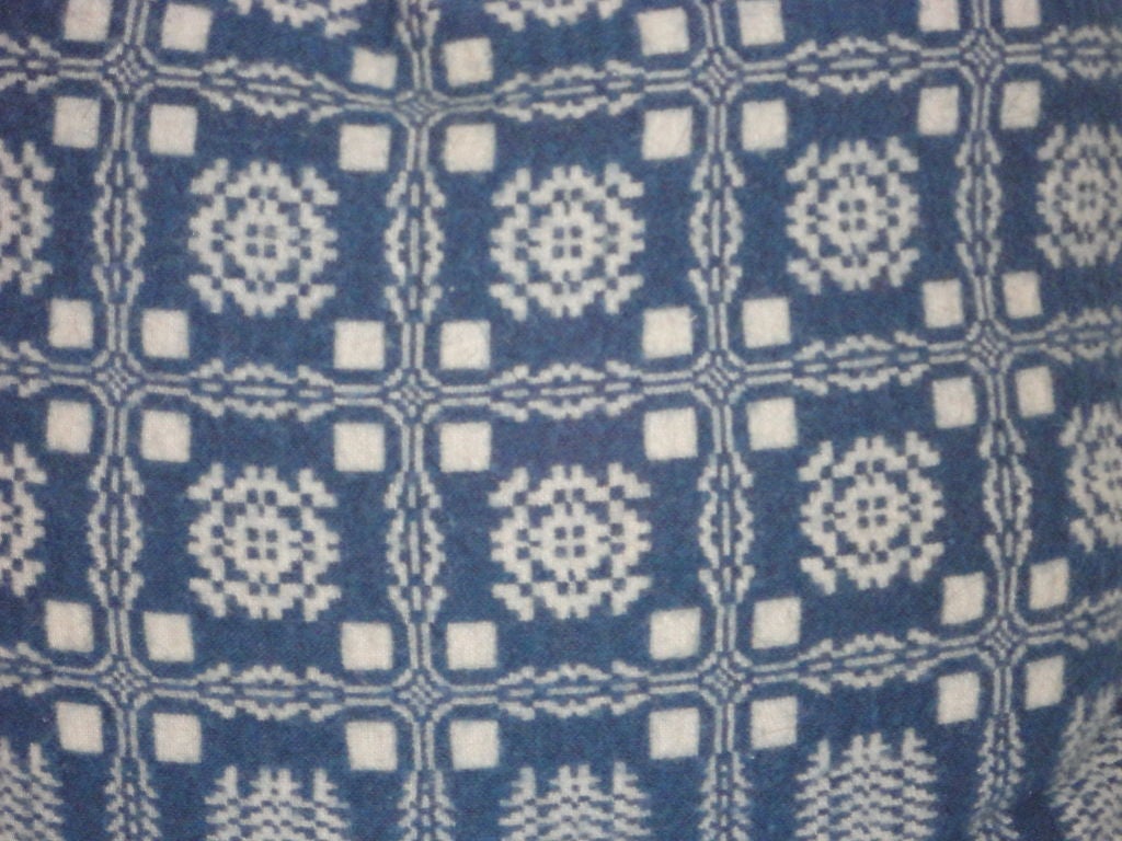 American 19th C. Blue And White Coverlet  Pillows
