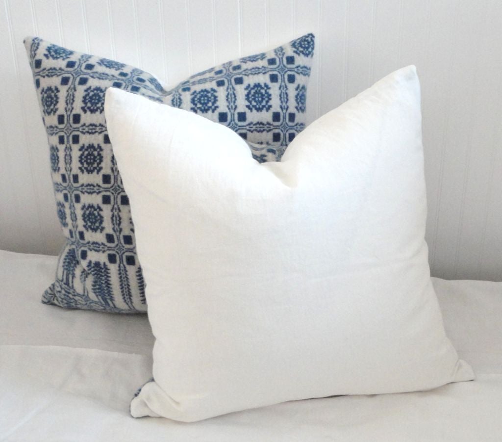 19th Century 19th C. Blue  And White Coverlet Pillows