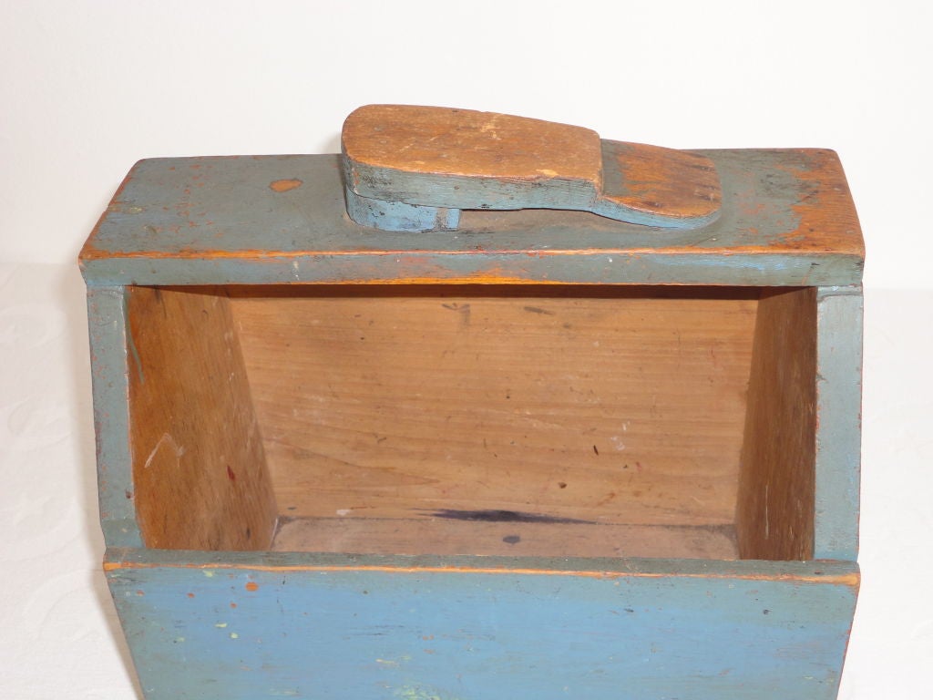 19th century original blue show shine box from the state of Maine. Wonderful oxidized patina square nail construction.
 