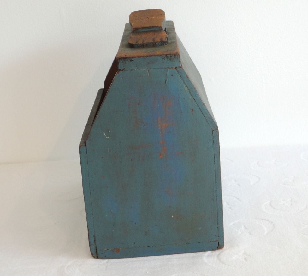 Folk Art 19th Century Original Blue Shoe Shine Box from Maine