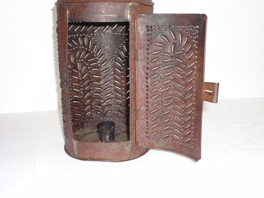 Pair Of Early 19thc Punched Tin Lanterns W/candle Holder  Inside 2