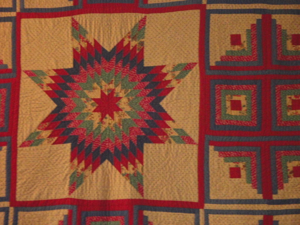 FANTASTIC PIECEWORK AND NICE QUILTING IN A BLACK THREAD THAT MAKES THE QUILTING POP.THIS QUILT IS A LARGE SIZE QUILT AND IS IN GREAT CONDITION.THIS IS SUCH A UNUSUAL PATTERN AND A WONDERFUL USAGE OF CALICO FABRICS.IT IS FROM LANCASTER