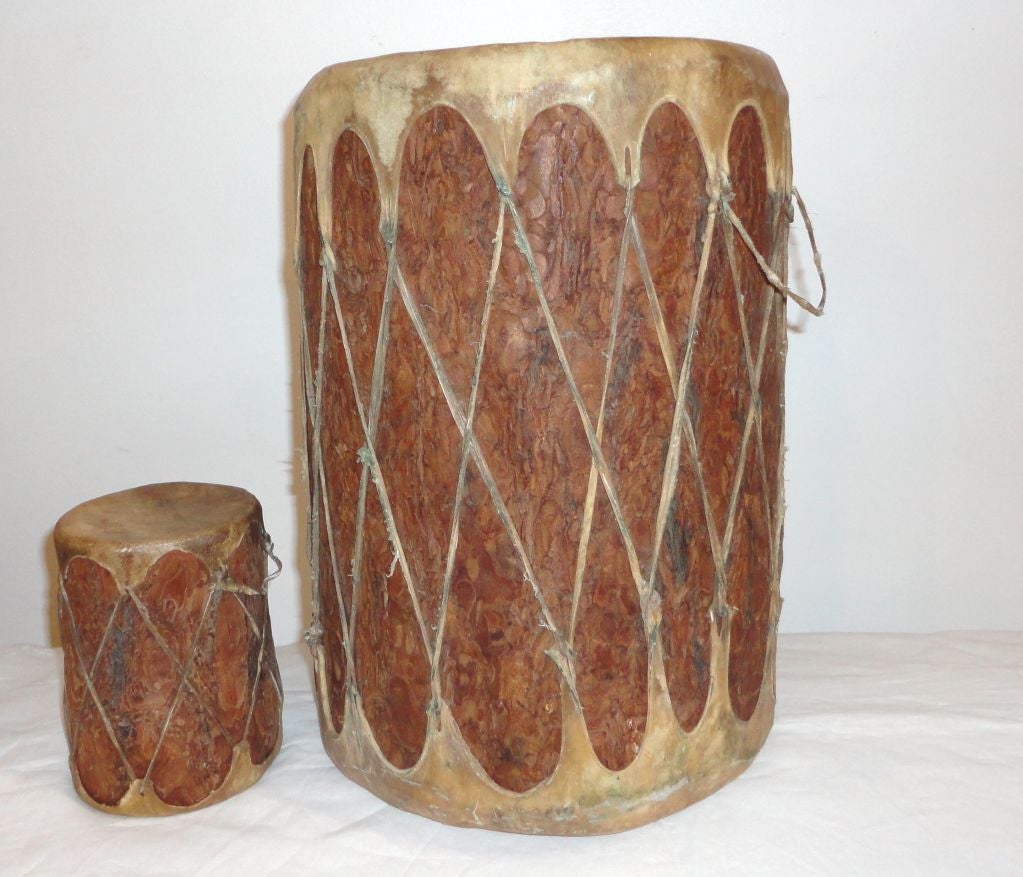 Wood 19thc Indian Made Ceremonial Drums From New Mexico