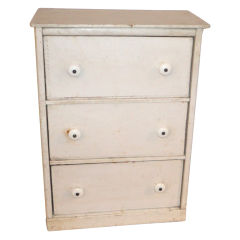 19thc Original White Painted Three Drawer Tabletop Cabinet