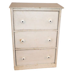 Antique 19thc Original White Painted Three Drawer Tabletop Cabinet