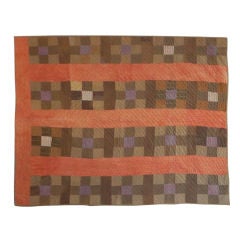 Fantastic Early 19thc New England Linsey-woolsey Ninepatch Quilt