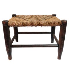 19thc Shaker Style Foot Stool W/seagrass Seat