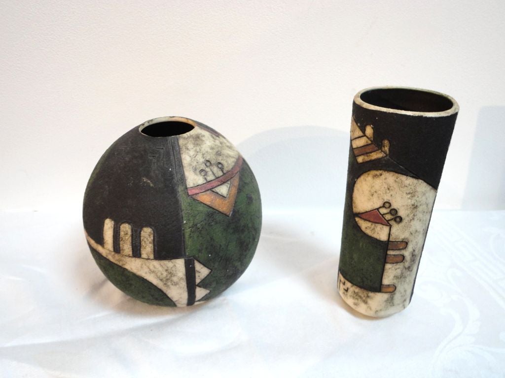 Pair Of Mid Century Indian Made Art Pottery