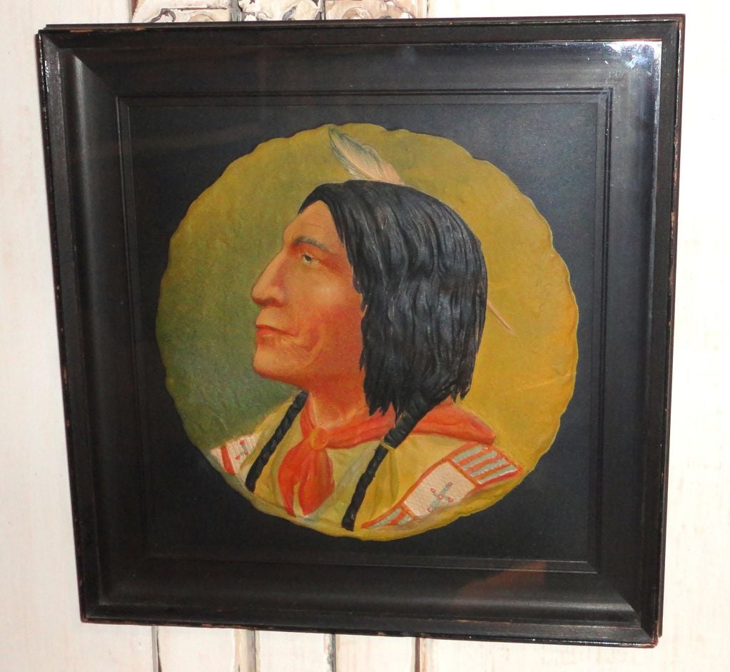 Fantastic 19thc Original Painted Indian On Paper Original Frame