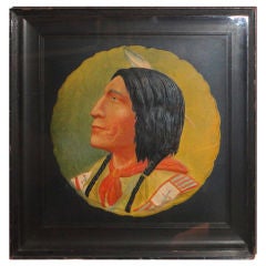 Fantastic 19thc Original Painted Indian On Paper Original Frame