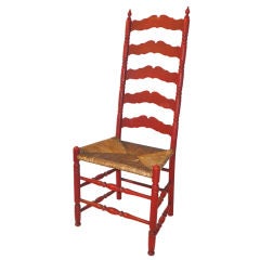 Antique 19thc Original Salmon Painted Tall  Ladderback  Chair /rush Seat