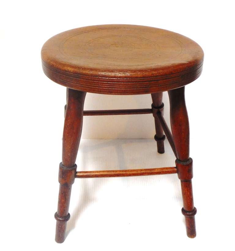 19thc Walnut Hand Made Stool From New England-Dated 1898