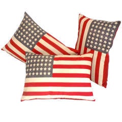 Parade Flag Pillows with 48 Stars & Red Linen Backing