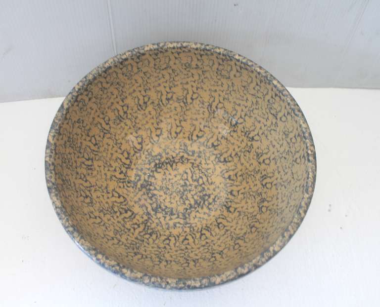 Monumental Sponge-Ware Pottery Mixing or Serving Bowl