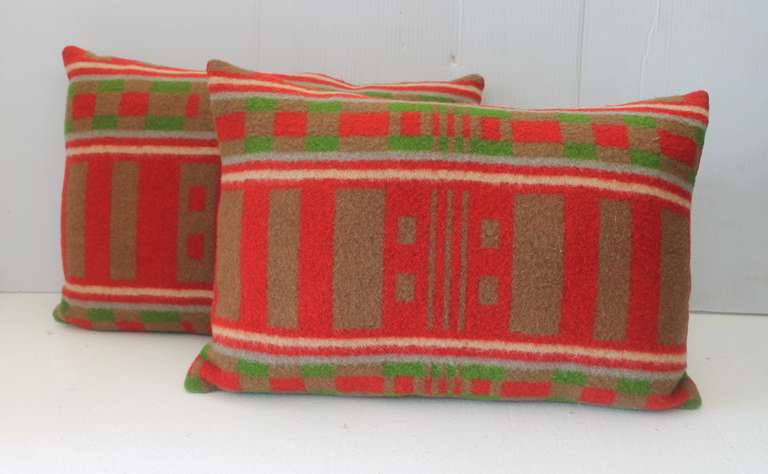 Amazing rich colors in this horse blanket bolster pillows.The backing is in a tan cotton linen.
