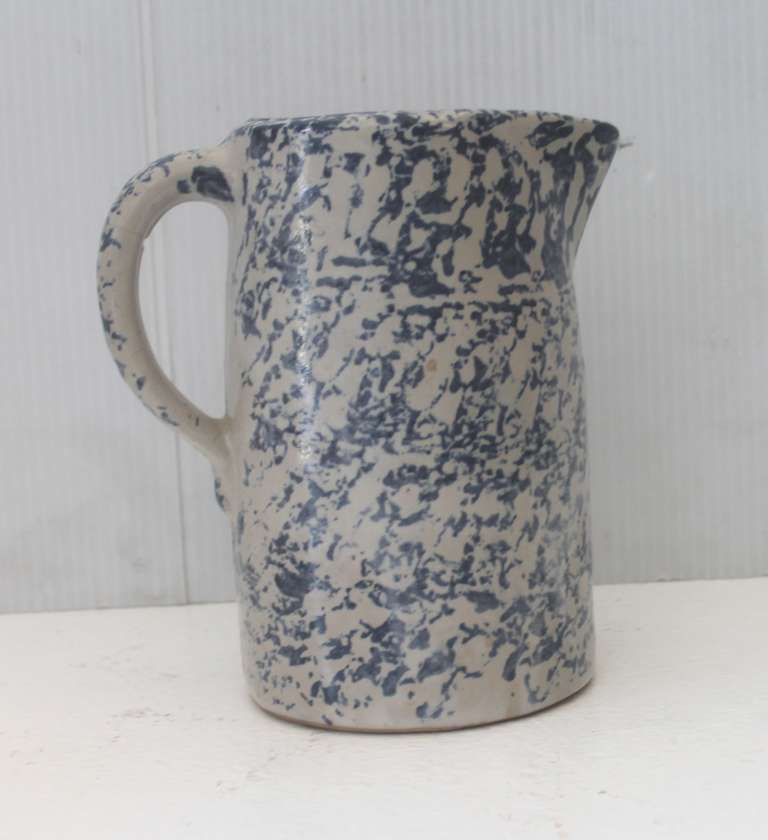 American 19th Century Spongeware Pottery Speckled Pitcher For Sale