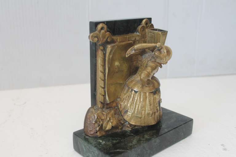 Pair of Bronze Monkey and Green Marble Bookends In Excellent Condition For Sale In Los Angeles, CA