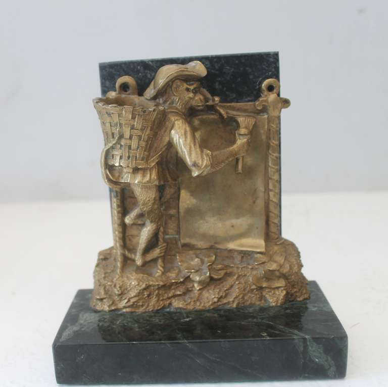 Pair of Bronze Monkey and Green Marble Bookends For Sale 2