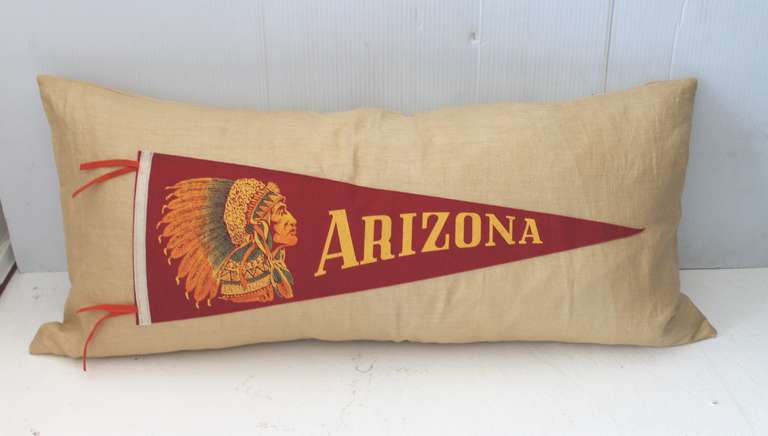 Folk Art Arizona Indian Pennant on Linen Pillow