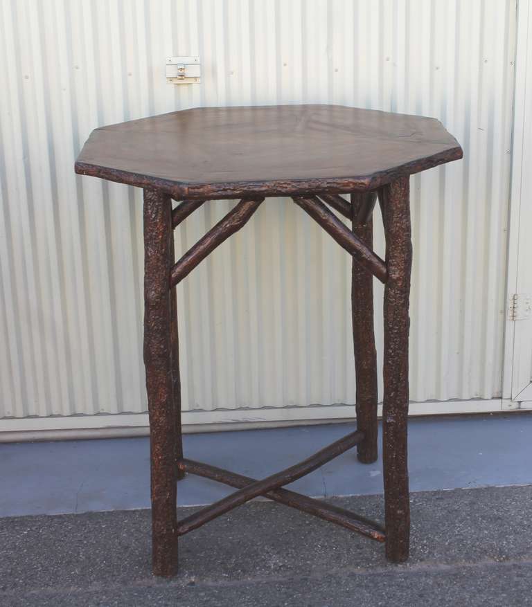 American Set of Five Old Hickory Swivel Bar Stools and Bar Table