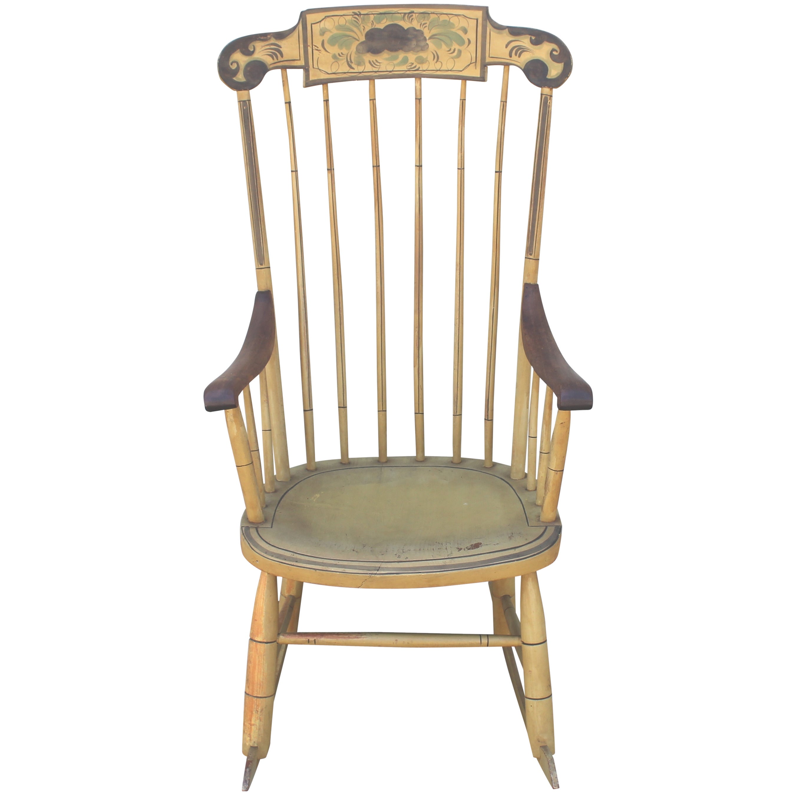 Chaise à bascule originale peinte du XIXe siècle de style fantaisie de la Nouvelle-Angleterre