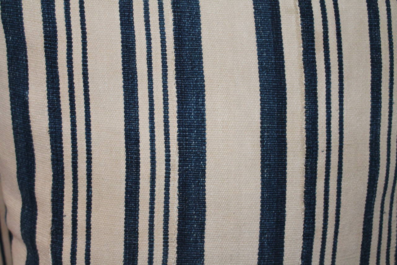 Pair of European Thick Ticking Pillows in Blue and White at 1stdibs