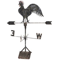 Fantastique & Folky Late 19thc Rooster Weathervane On Stand