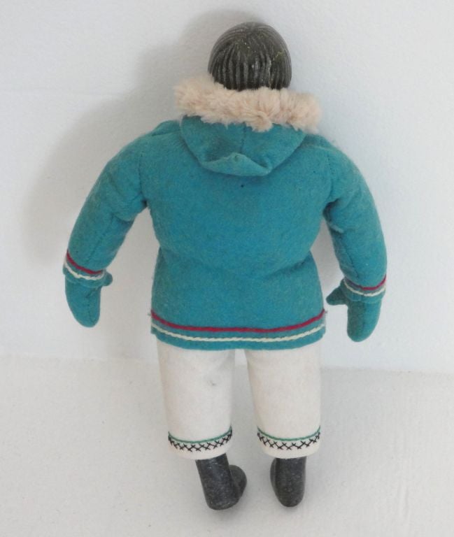 American Folky Indian/Eskimo Doll With Carved Stone Head & Feet