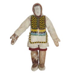 Vintage Eskimo Beaded Doll -all Original Hide Clothing