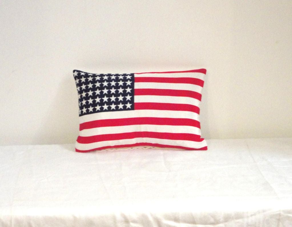 48 Star Parade Flag Pillow W/homespun Linen Backing/down Filled