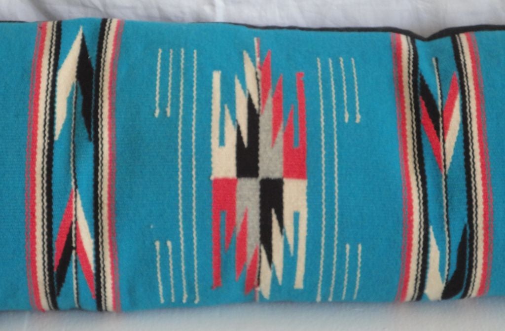 Mid-20th Century 1940's Indian Weaving Bolster Pillow / Chamyo W/black Linen Back