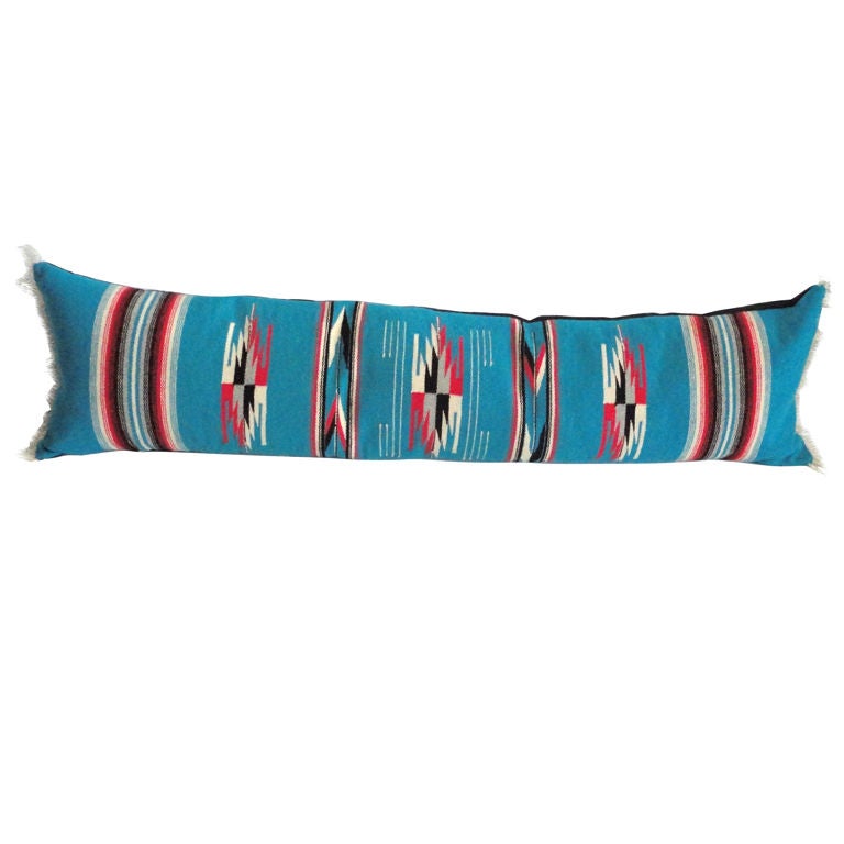 1940's Indian Weaving Bolster Pillow / Chamyo W/black Linen Back