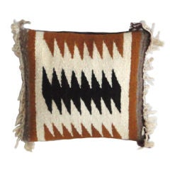 Small Navajo Weaving Pillow W/fringe W/black Linen Back