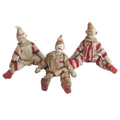 Antique Group Of Three Original Painted Schoehut Toy Clowns