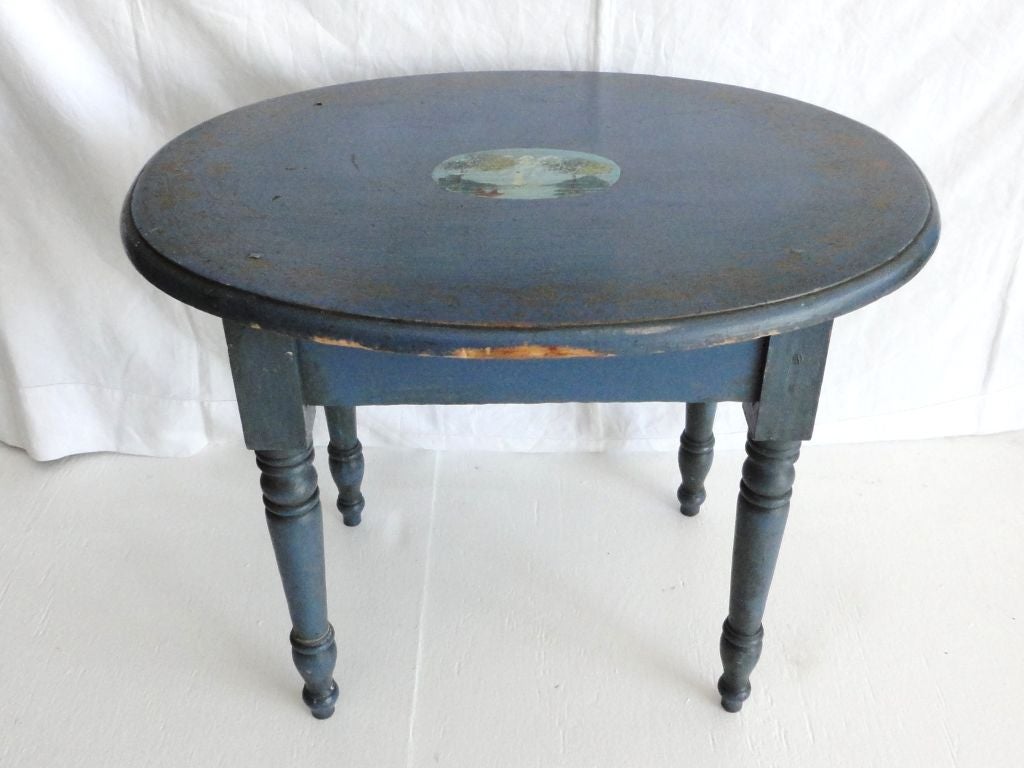 19th Century Original Blue Painted Small Oval Table