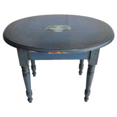 19th Century Original Blue Painted Small Oval Table